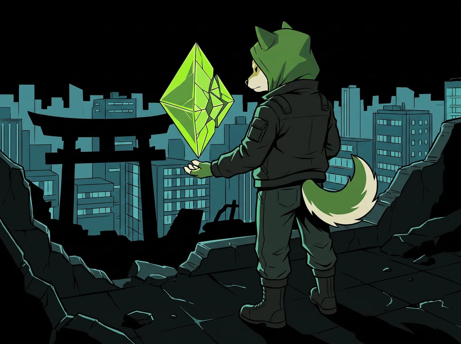 Shibinhood holding a fractured ether crystal